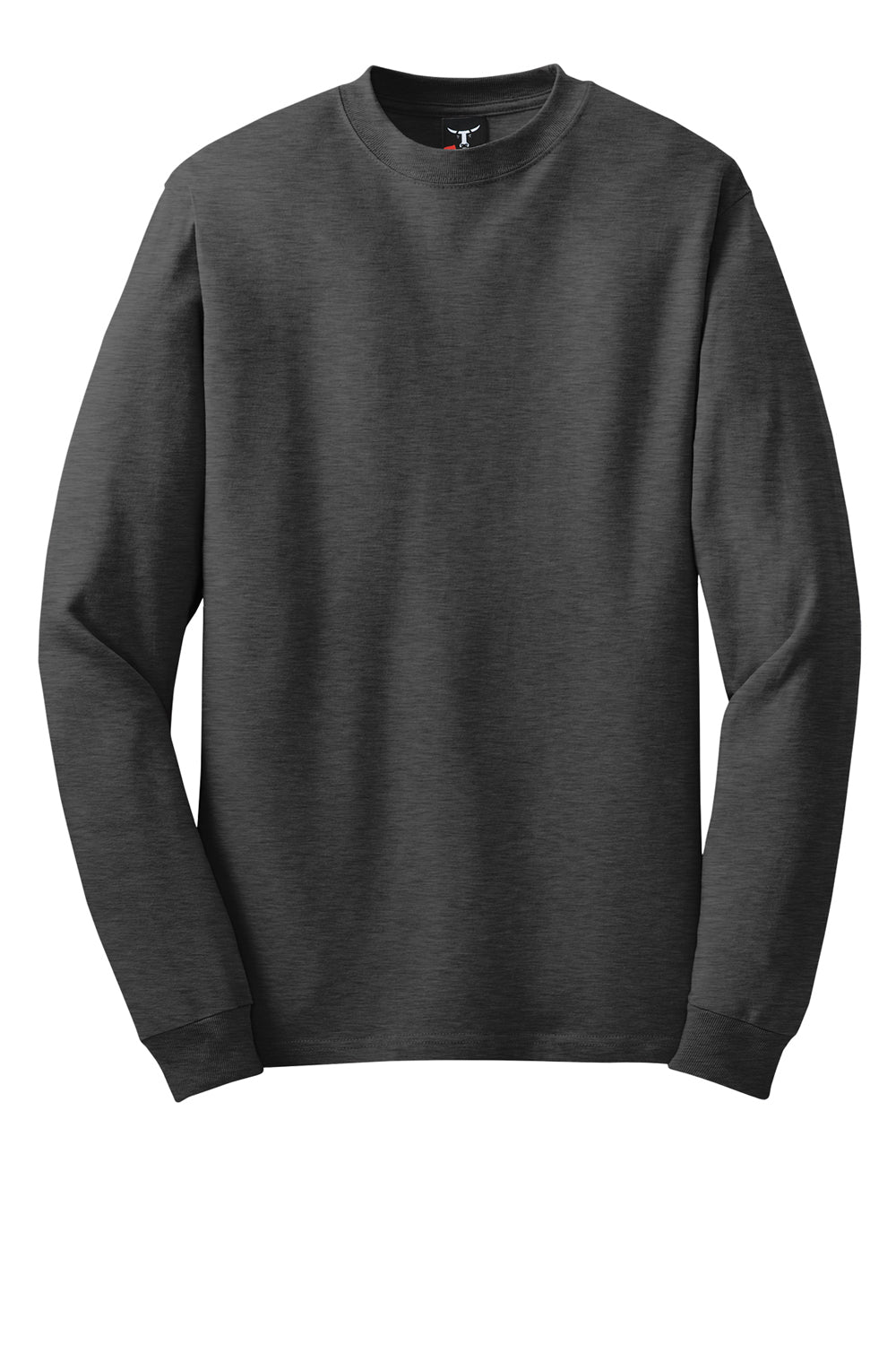 Hanes Mens Beefy-T Long Sleeve Crewneck T-Shirt Heather Charcoal Grey Flat Front