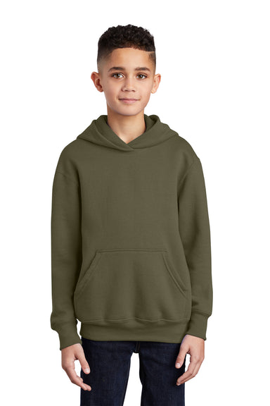 Port & Company PC90YH Youth Core Fleece Hooded Sweatshirt Hoodie Olive Drab Green Front