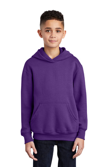 Port & Company PC90YH Youth Core Fleece Hooded Sweatshirt Hoodie Team Purple Front