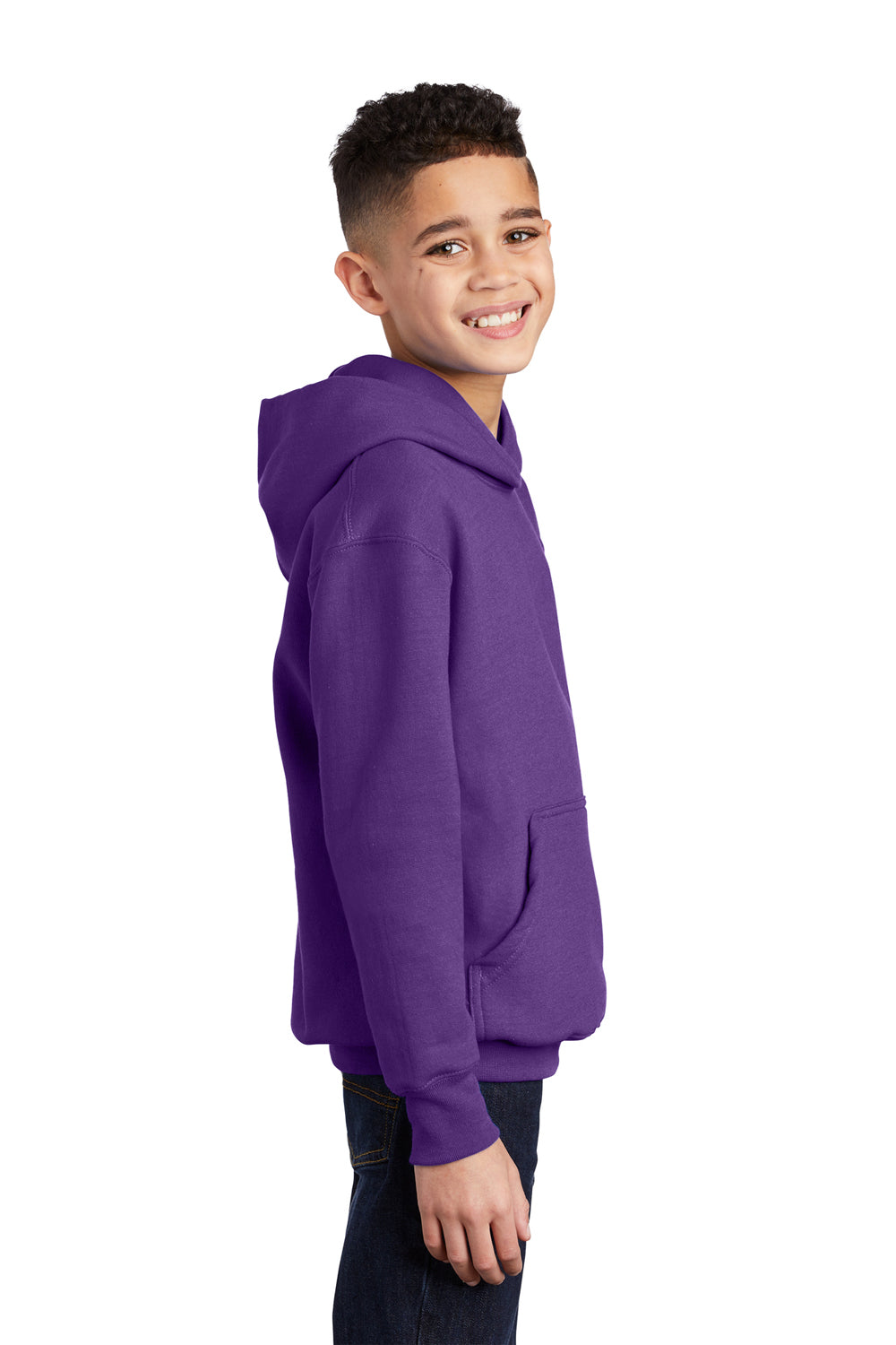 Port & Company PC90YH Youth Core Fleece Hooded Sweatshirt Hoodie Team Purple Side