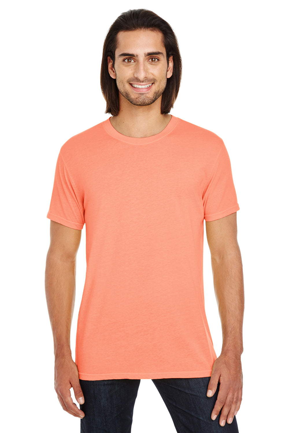 Threadfast Apparel 130A Mens Short Sleeve Crewneck T-Shirt Tangerine Orange Front