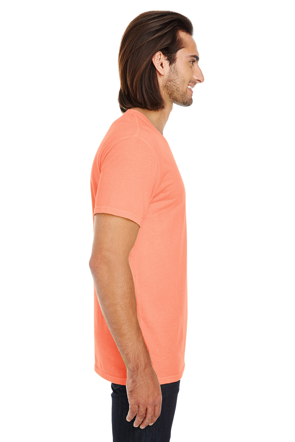 Threadfast Apparel 130A Mens Short Sleeve Crewneck T-Shirt Tangerine Orange Side