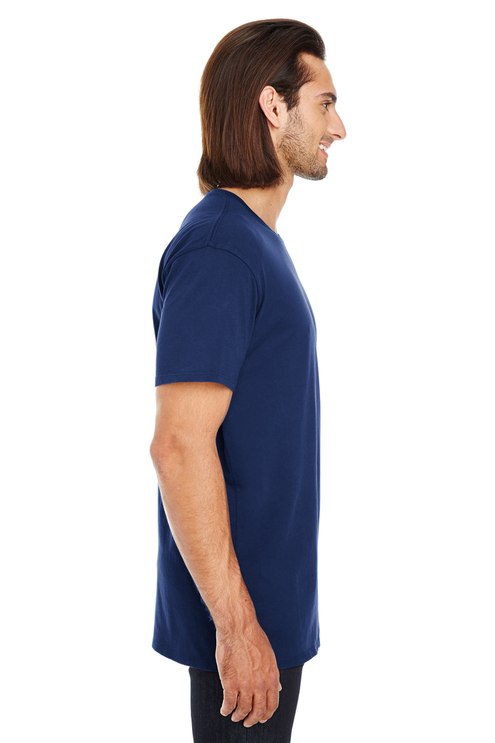 Threadfast Apparel 130A Mens Short Sleeve Crewneck T-Shirt Navy Blue Side