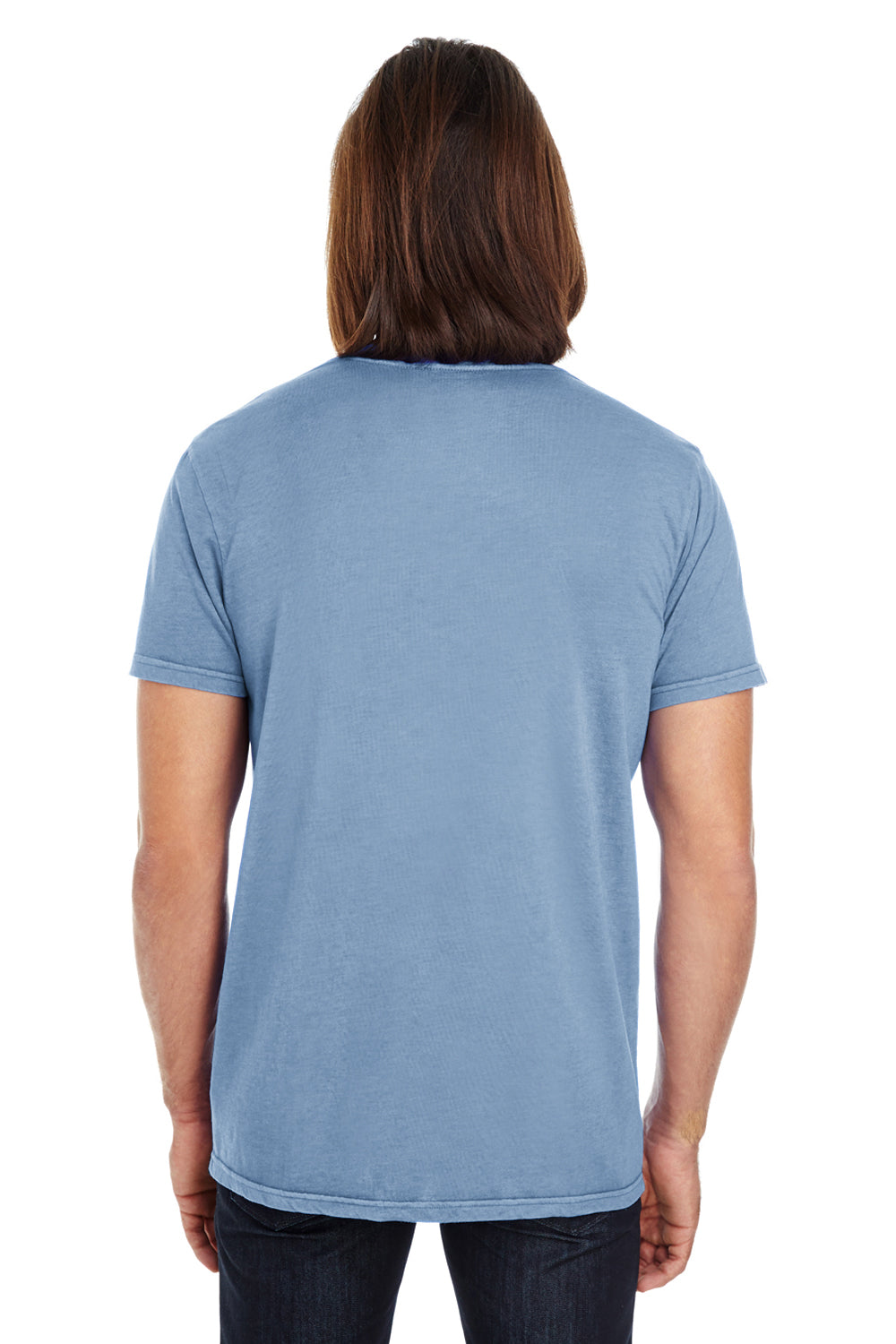 Threadfast Apparel 130A Mens Short Sleeve Crewneck T-Shirt Denim Blue Back