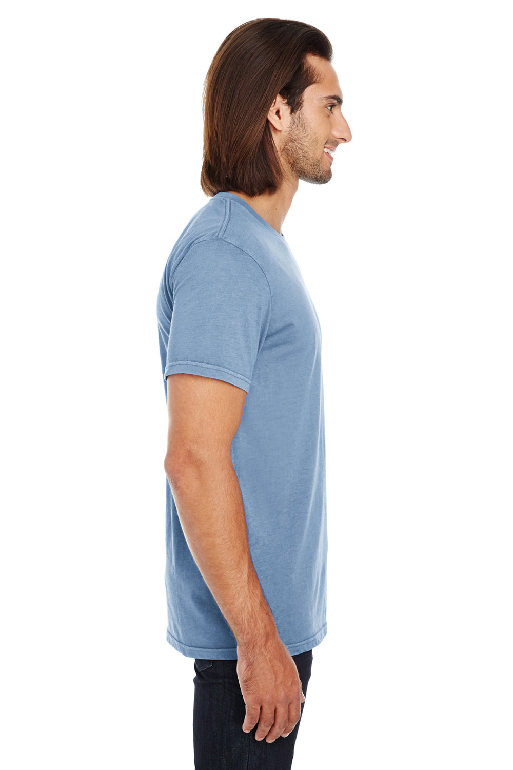 Threadfast Apparel 130A Mens Short Sleeve Crewneck T-Shirt Denim Blue Side