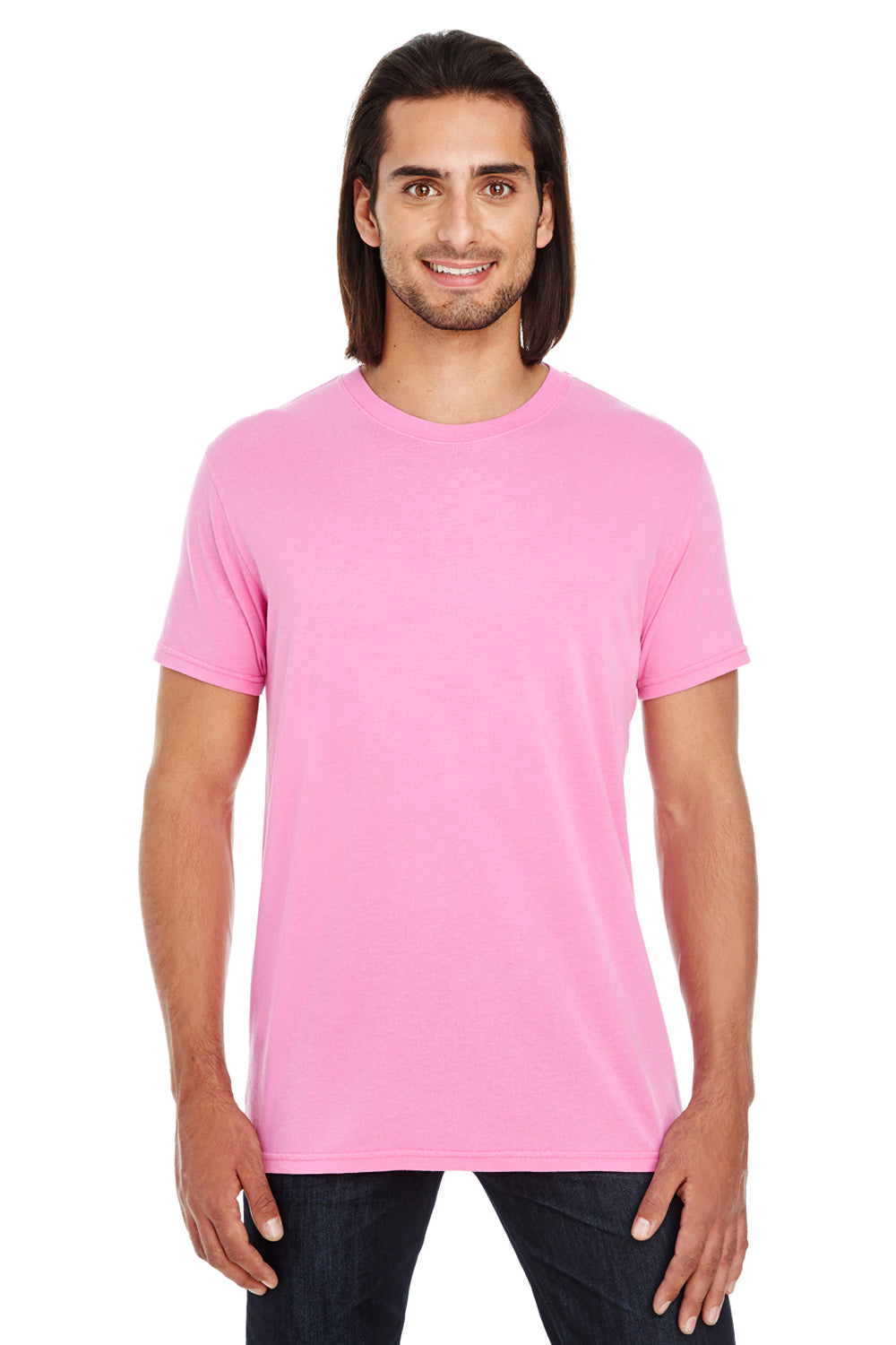 Threadfast Apparel 130A Mens Short Sleeve Crewneck T-Shirt Charity Pink Front