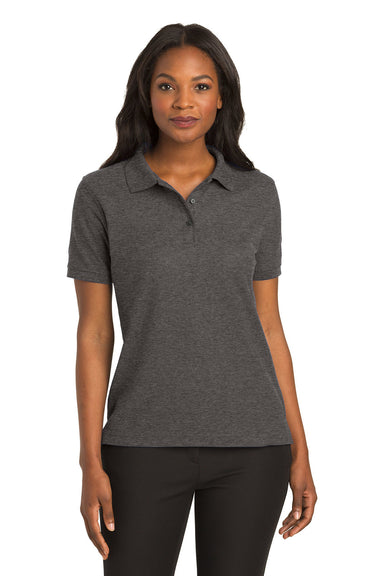 Port Authority L500 Womens Silk Touch Wrinkle Resistant Short Sleeve Polo Shirt Heather Charcoal Grey Front