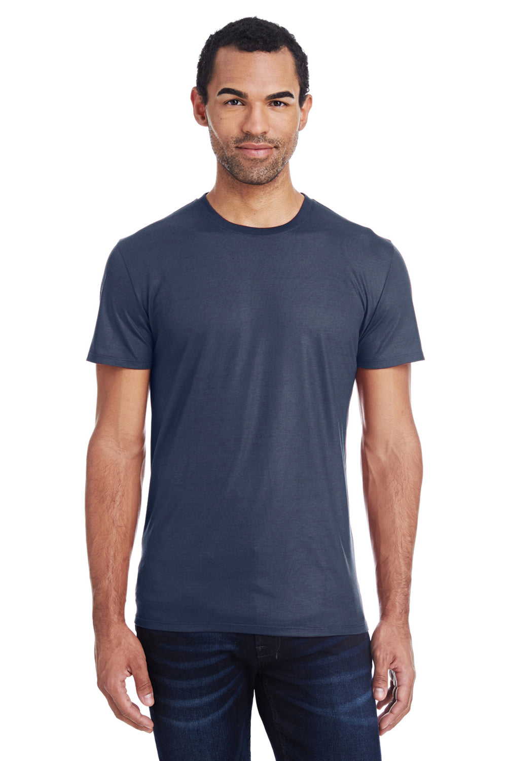 Threadfast Apparel 140A Mens Liquid Jersey Short Sleeve Crewneck T-Shirt Navy Blue Front