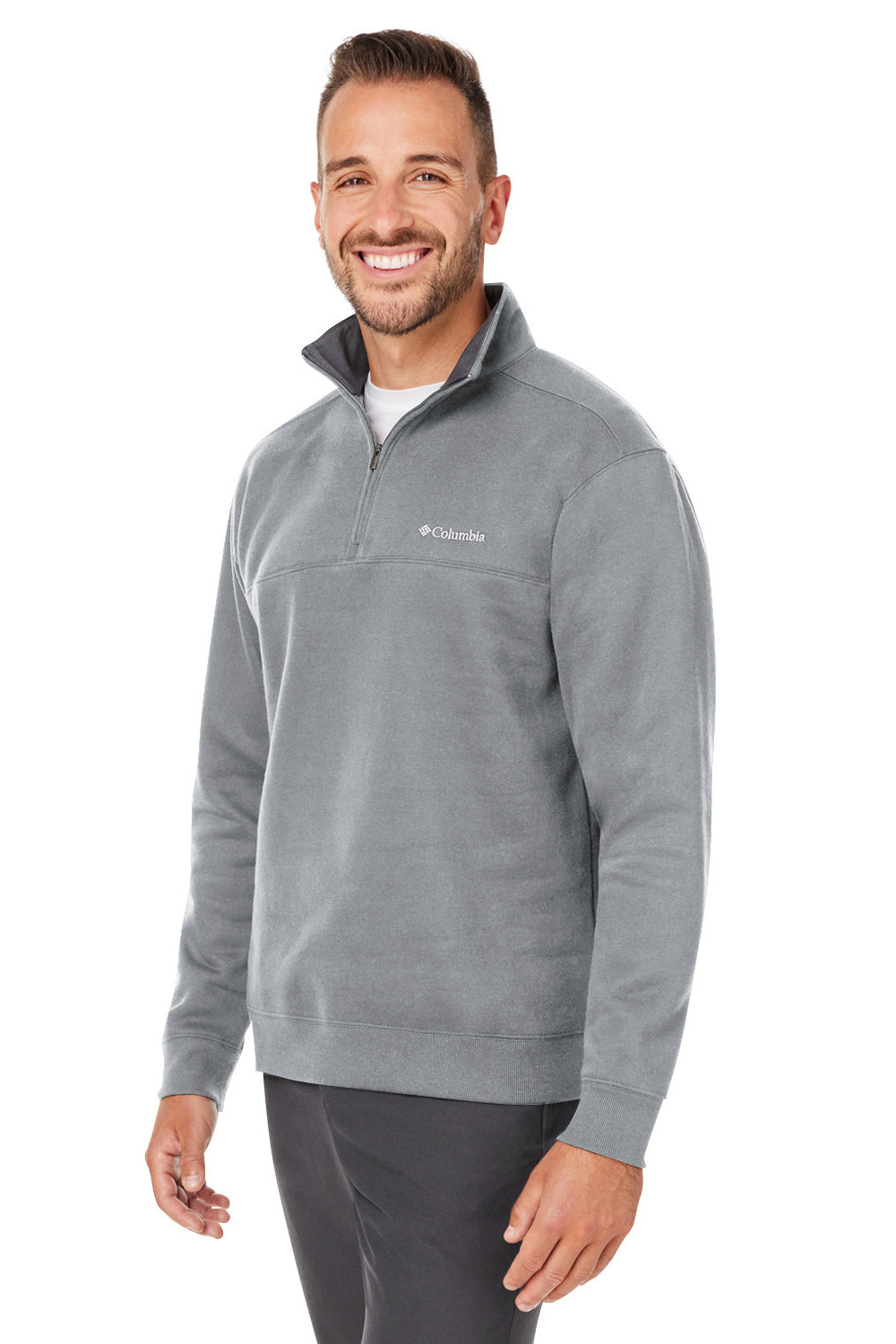 Columbia 1411621 Mens Hart Mountain Long Sleeve 1/4 Zip Sweater Heather Charcoal Grey 3Q