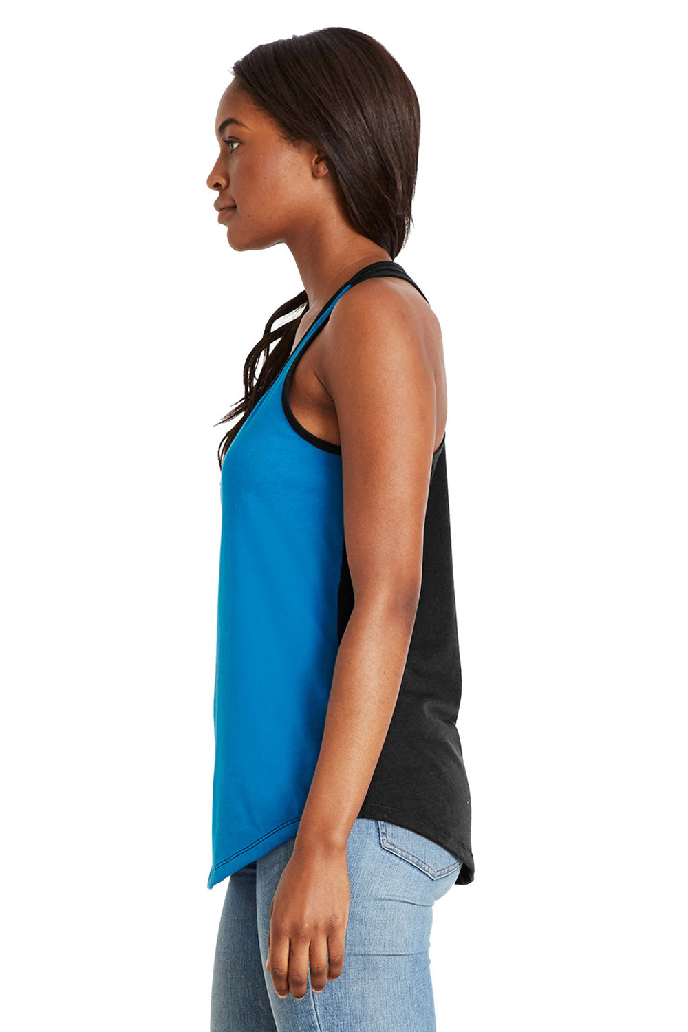 Next Level 1534 Womens Ideal Tank Top Turquoise Blue/Black Side