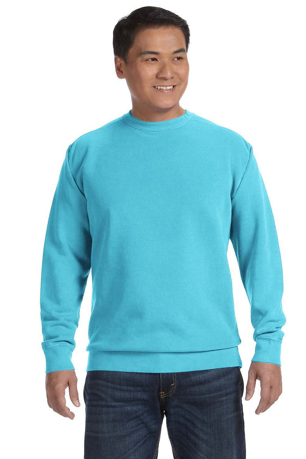 Comfort Colors 1566 Mens Crewneck Sweatshirt Lagoon Blue Front