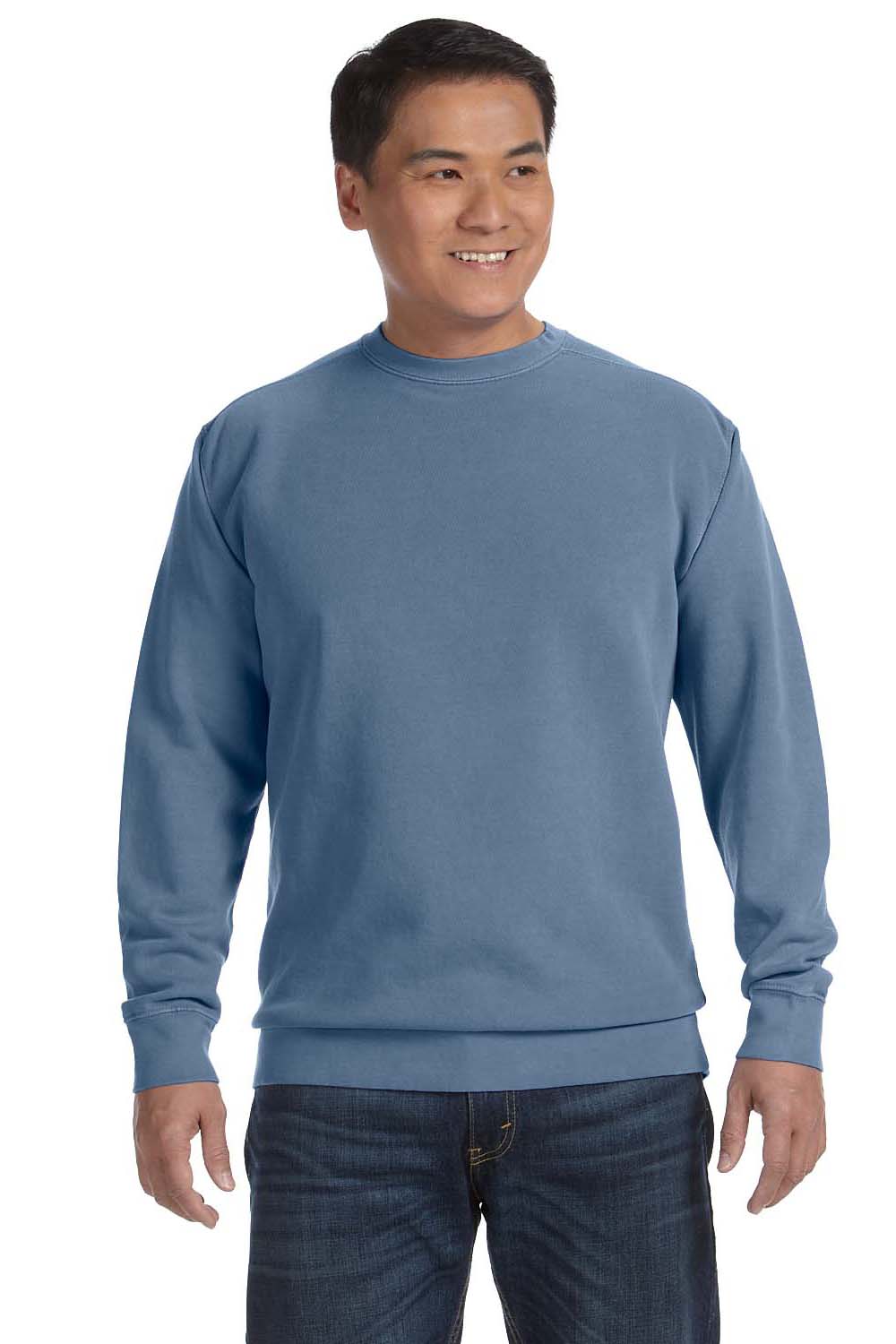 Comfort Colors 1566 Mens Crewneck Sweatshirt Blue Jean Front
