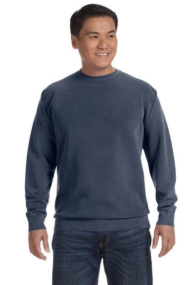 Comfort Colors 1566 Mens Crewneck Sweatshirt Denim Blue Front