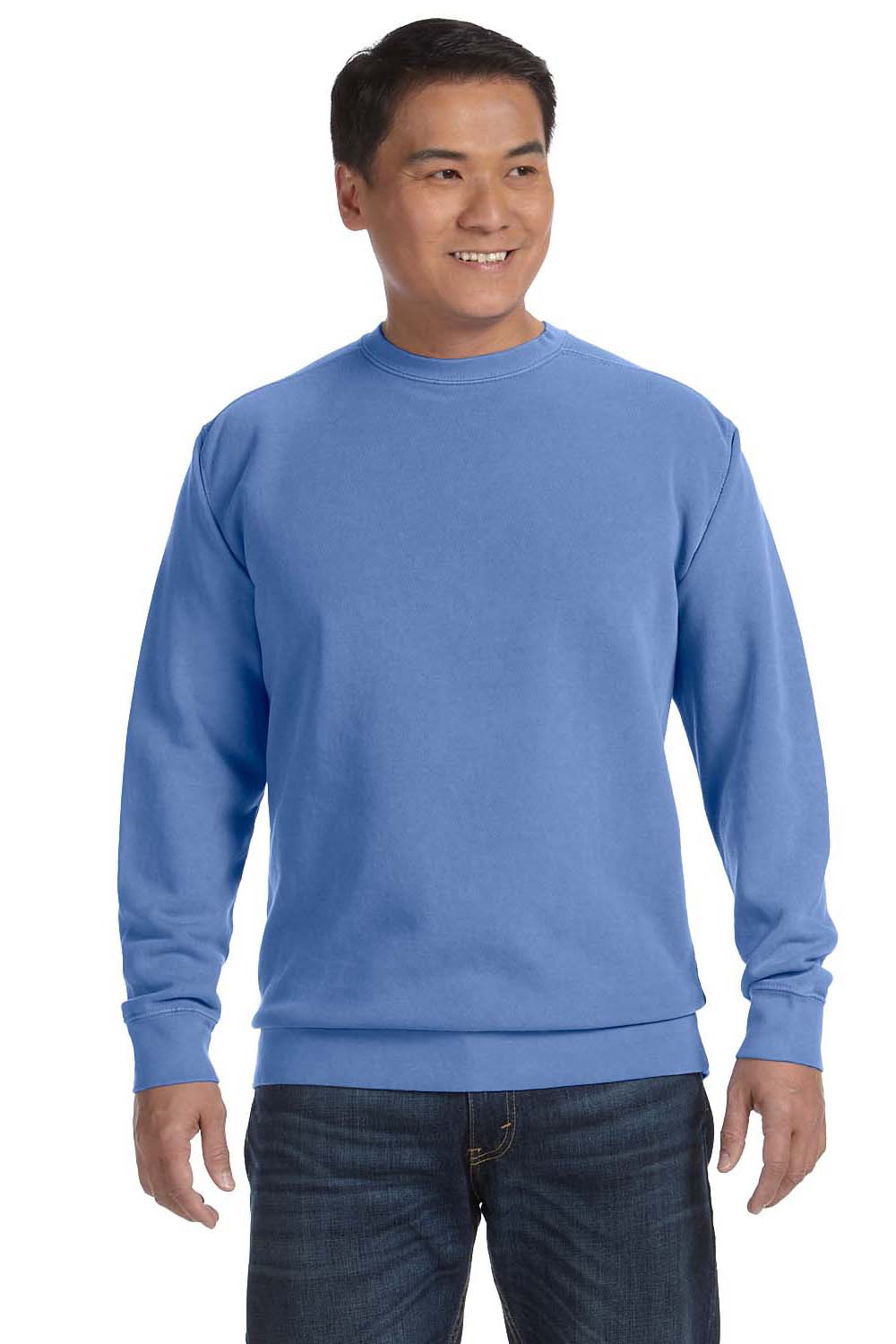 Comfort Colors 1566 Mens Crewneck Sweatshirt Flo Blue Front