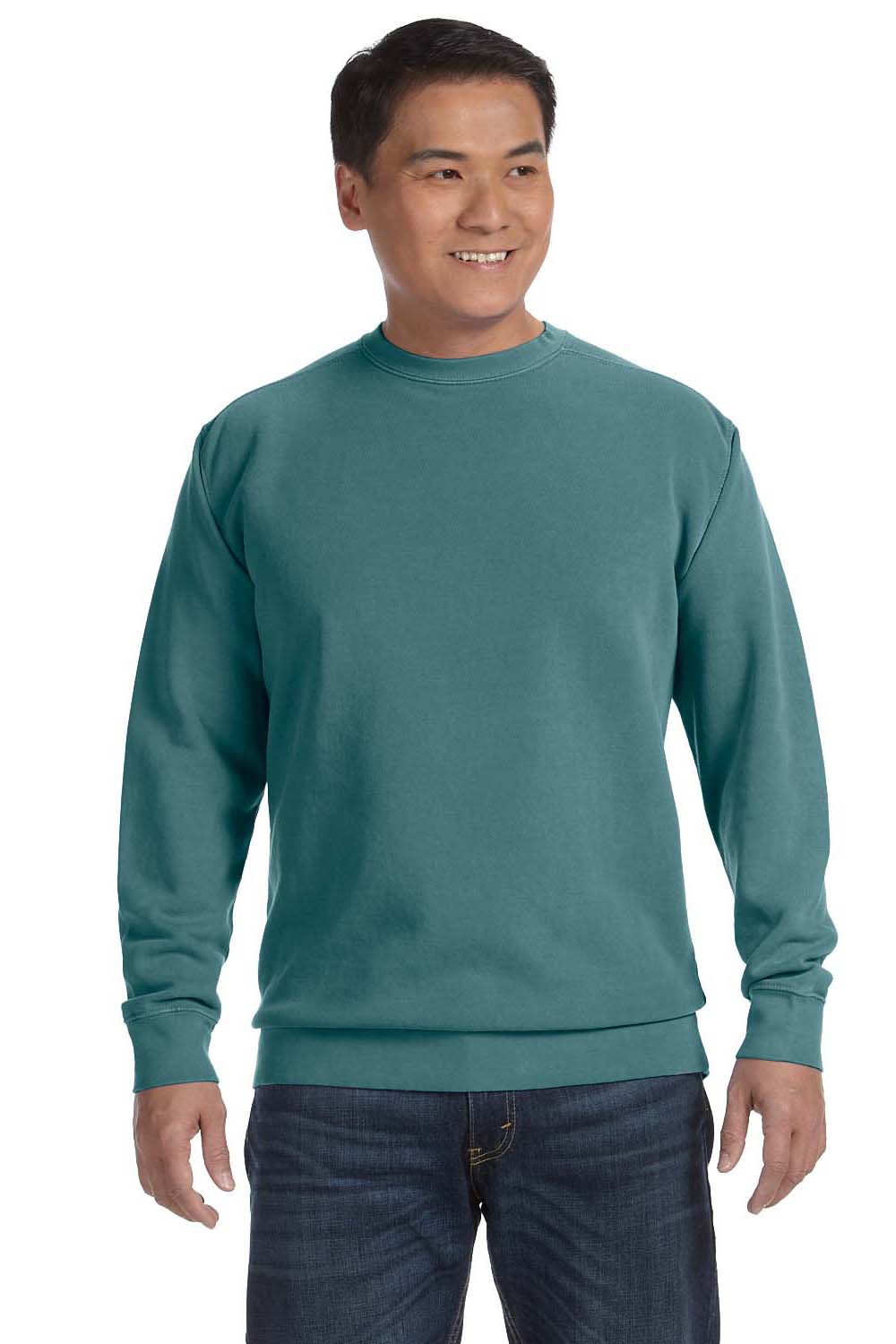 Comfort Colors 1566 Mens Crewneck Sweatshirt Blue Spruce Front
