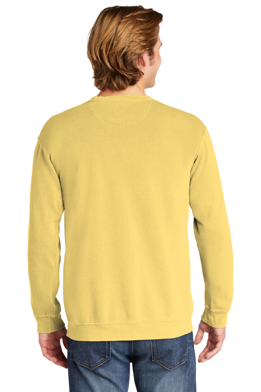 Comfort Colors Mens Crewneck Sweatshirt Butter Yellow Back