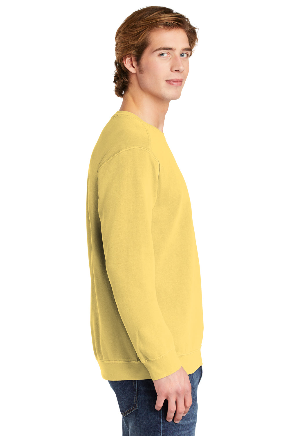 Comfort Colors Mens Crewneck Sweatshirt Butter Yellow Side