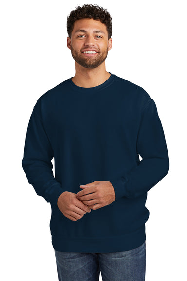 Comfort Colors 1566 Mens Crewneck Sweatshirt True Navy Blue Front