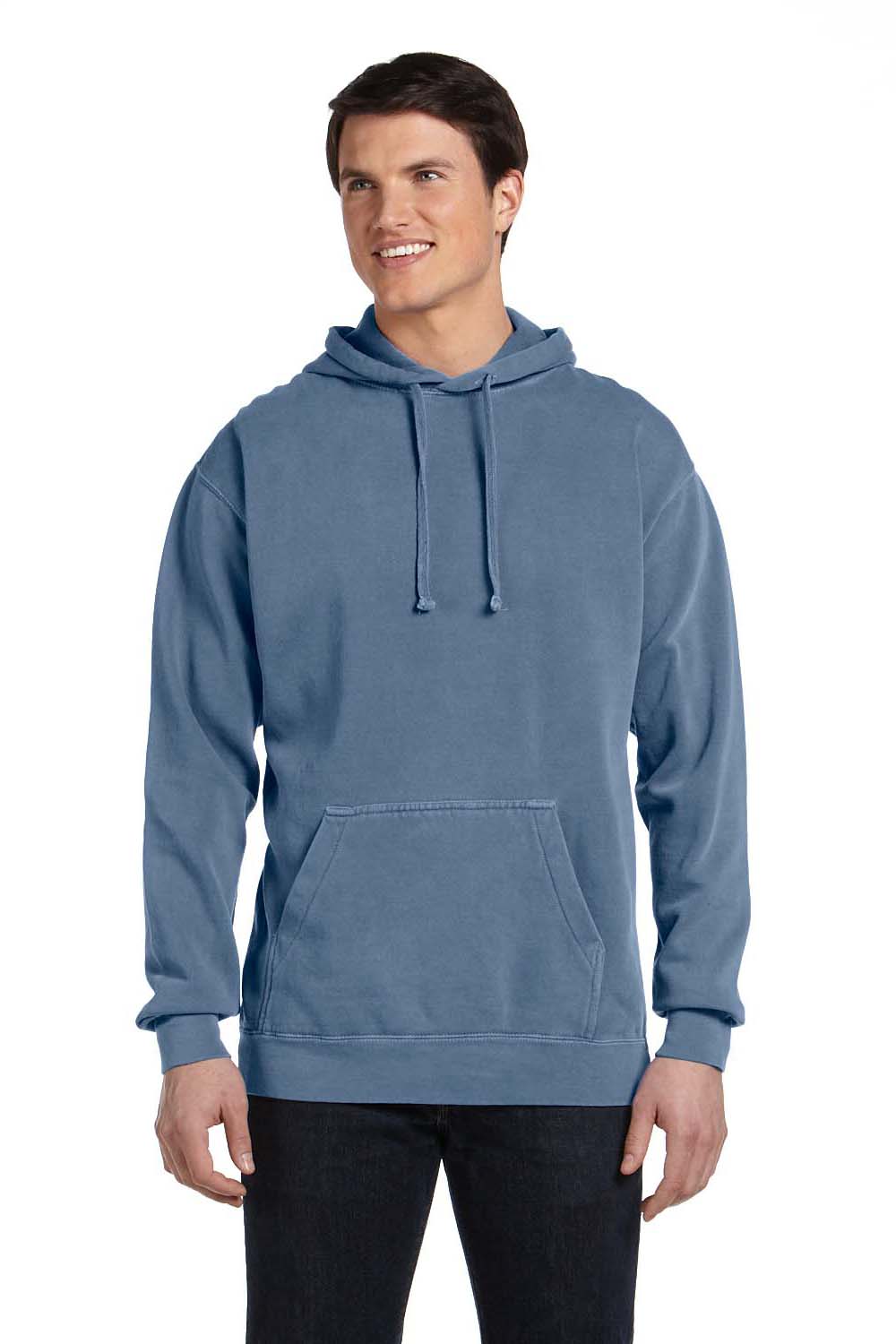 Comfort Colors 1567 Mens Hooded Sweatshirt Hoodie Blue Jean Front