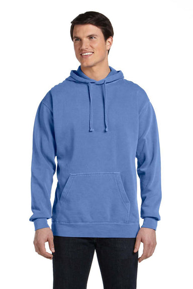 Comfort Colors 1567 Mens Hooded Sweatshirt Hoodie Flo Blue Front