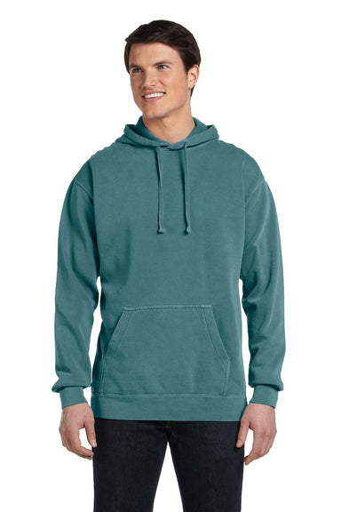 Comfort Colors 1567 Mens Hooded Sweatshirt Hoodie Blue Spruce Front