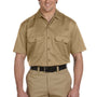 Dickies Mens Moisture Wicking Short Sleeve Button Down Shirt w/ Double Pockets - Khaki Brown