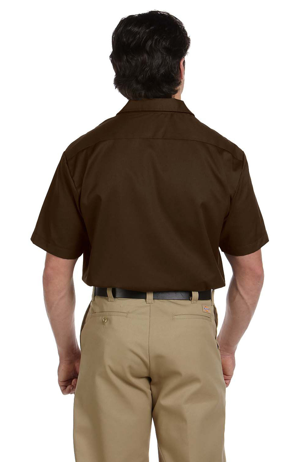 Dickies 1574 Mens Moisture Wicking Short Sleeve Button Down Shirt w/ Double Pockets Dark Brown Back