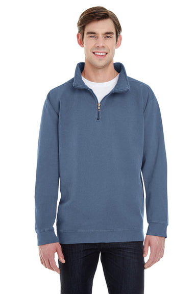 Comfort Colors 1580 Mens 1/4 Zip Sweatshirt Blue Jean Front