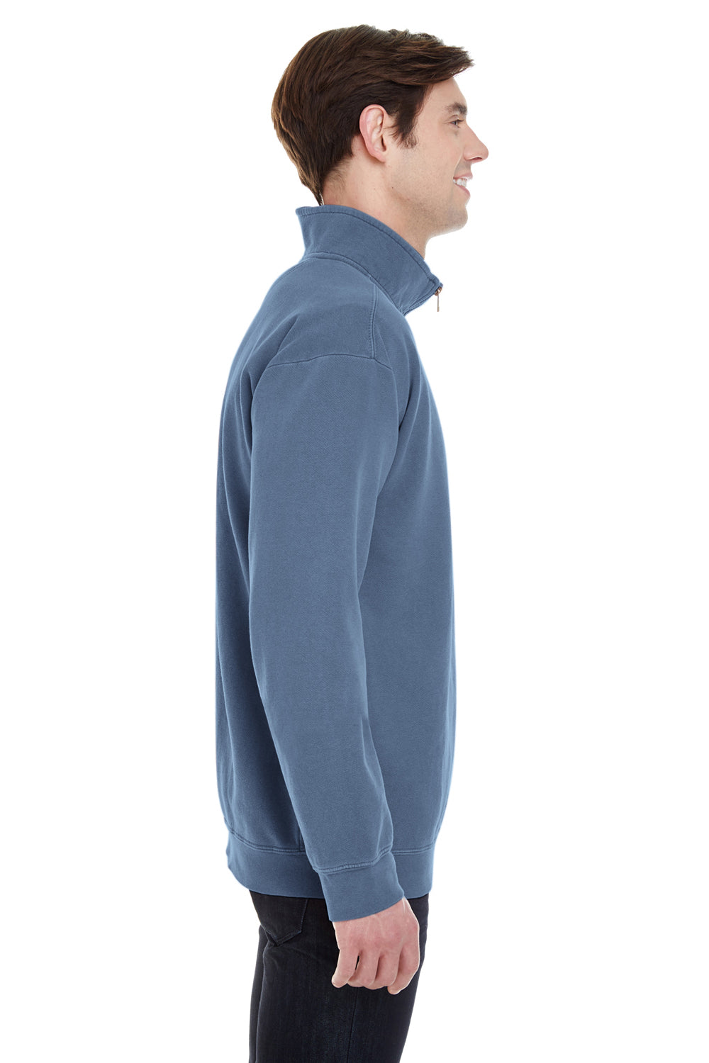 Comfort Colors 1580 Mens 1/4 Zip Sweatshirt Blue Jean Side