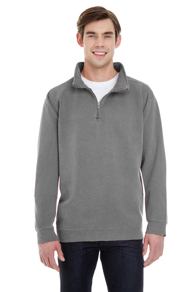 Comfort Colors 1580 Mens 1/4 Zip Sweatshirt Grey Front