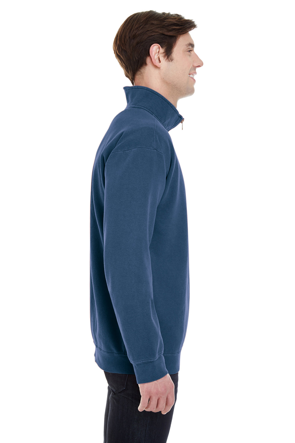 Comfort Colors 1580 Mens 1/4 Zip Sweatshirt Navy Blue Side