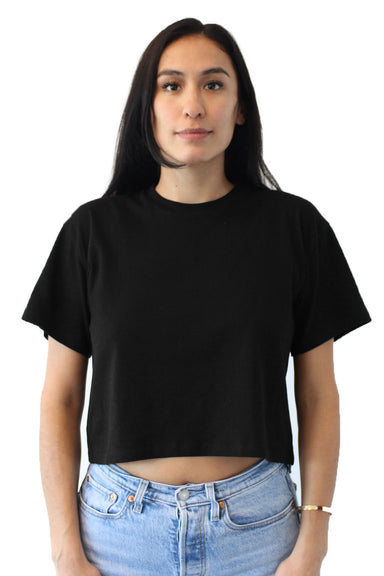 Next Level 1580NL Womens Ideal Crop Short Sleeve Crewneck T-Shirt Black Front