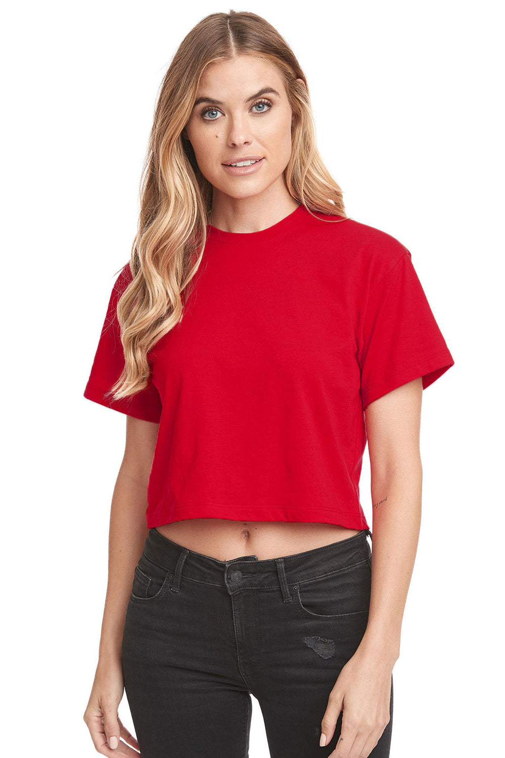 Next Level 1580NL Womens Ideal Crop Short Sleeve Crewneck T-Shirt Red Front