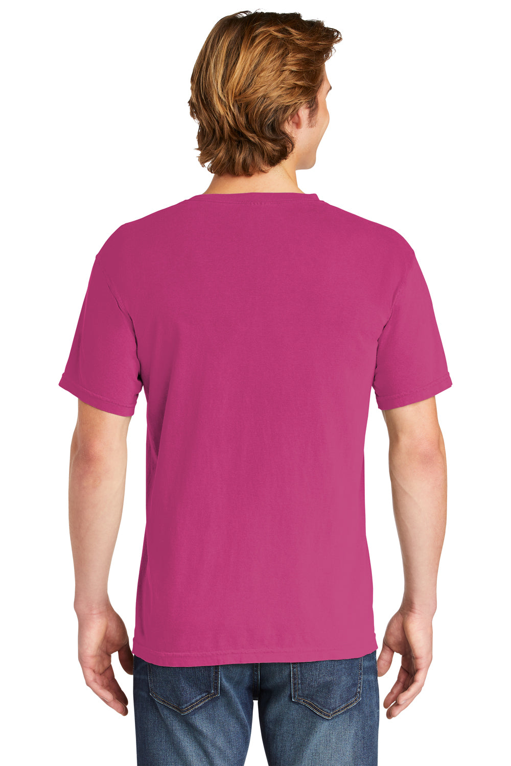 Comfort Colors Mens Short Sleeve Crewneck T-Shirt Heliconia Pink Back