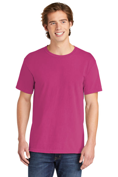 Comfort Colors Mens Short Sleeve Crewneck T-Shirt Heliconia Pink Front