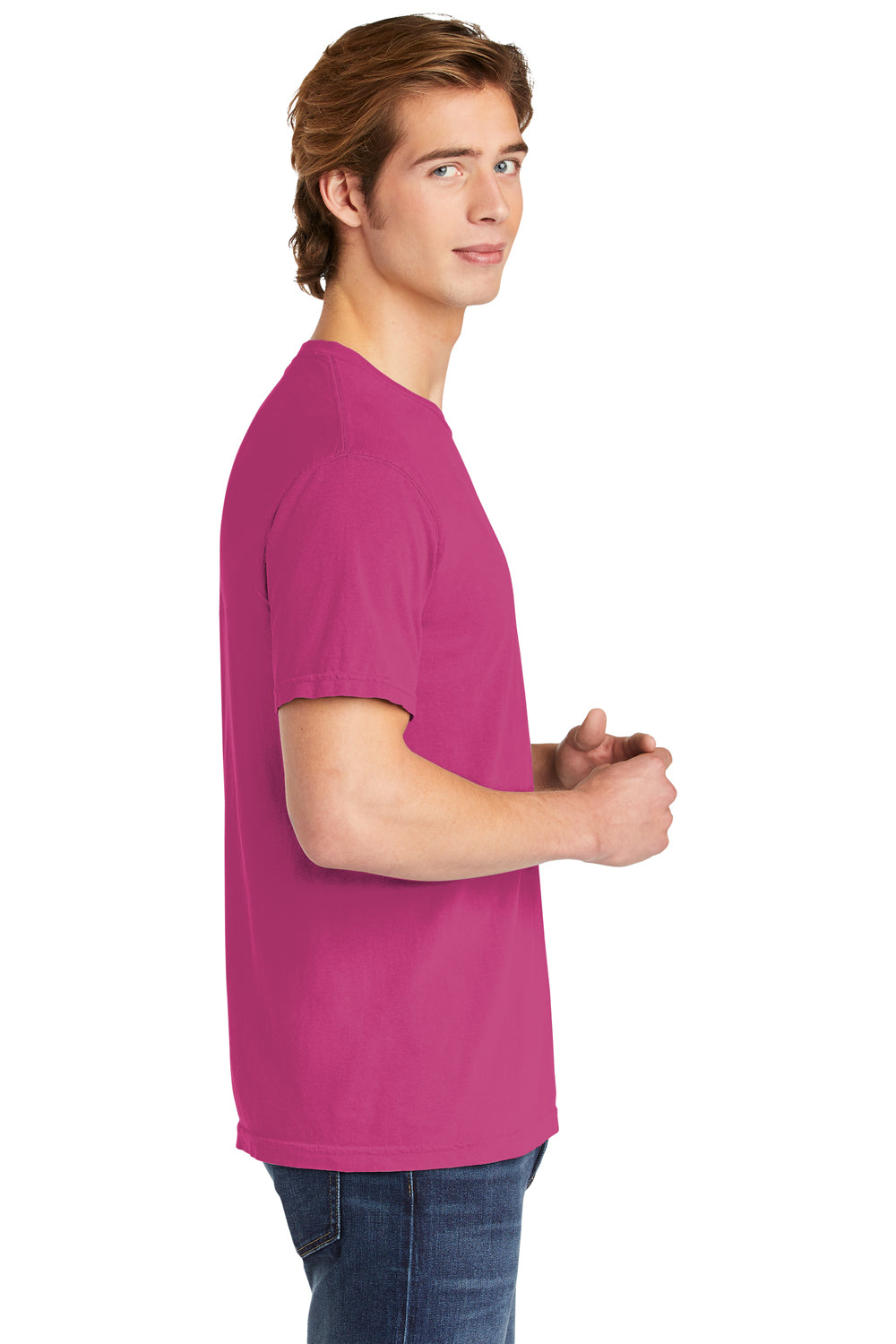 Comfort Colors Mens Short Sleeve Crewneck T-Shirt Heliconia Pink Side