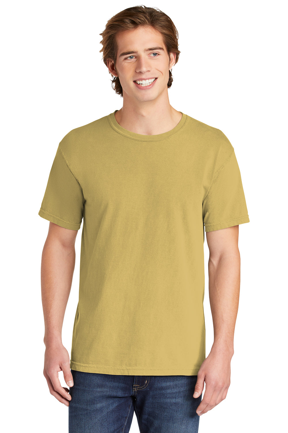 Comfort Colors 1717/C1717 Mens Short Sleeve Crewneck T-Shirt Mustard Yellow Front