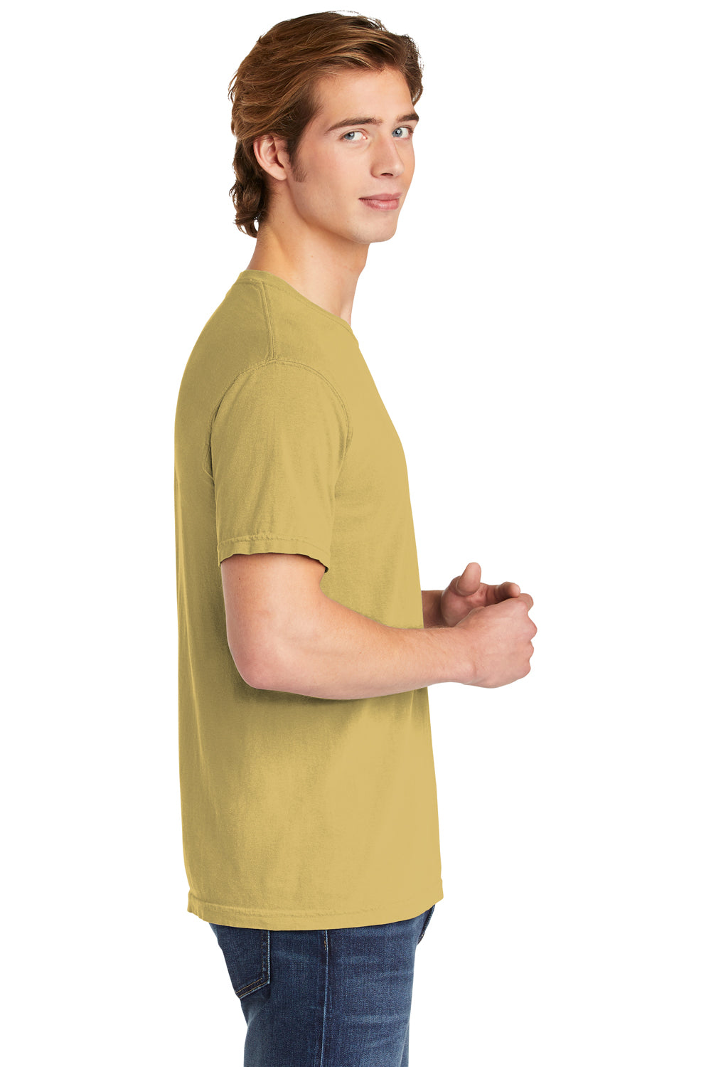 Comfort Colors 1717/C1717 Mens Short Sleeve Crewneck T-Shirt Mustard Yellow Side