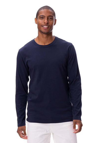 Threadfast Apparel 180LS Mens Ultimate Long Sleeve Crewneck T-Shirt Midnight Navy Blue Front