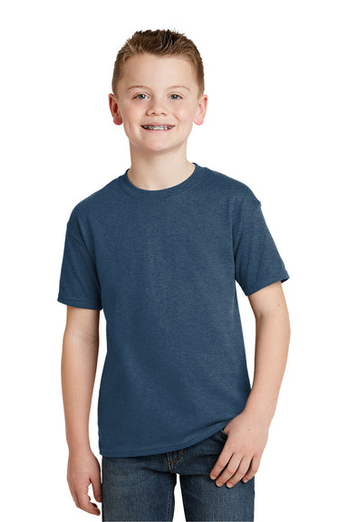 Hanes 5370 Youth EcoSmart Short Sleeve Crewneck T-Shirt Heather Blue Front
