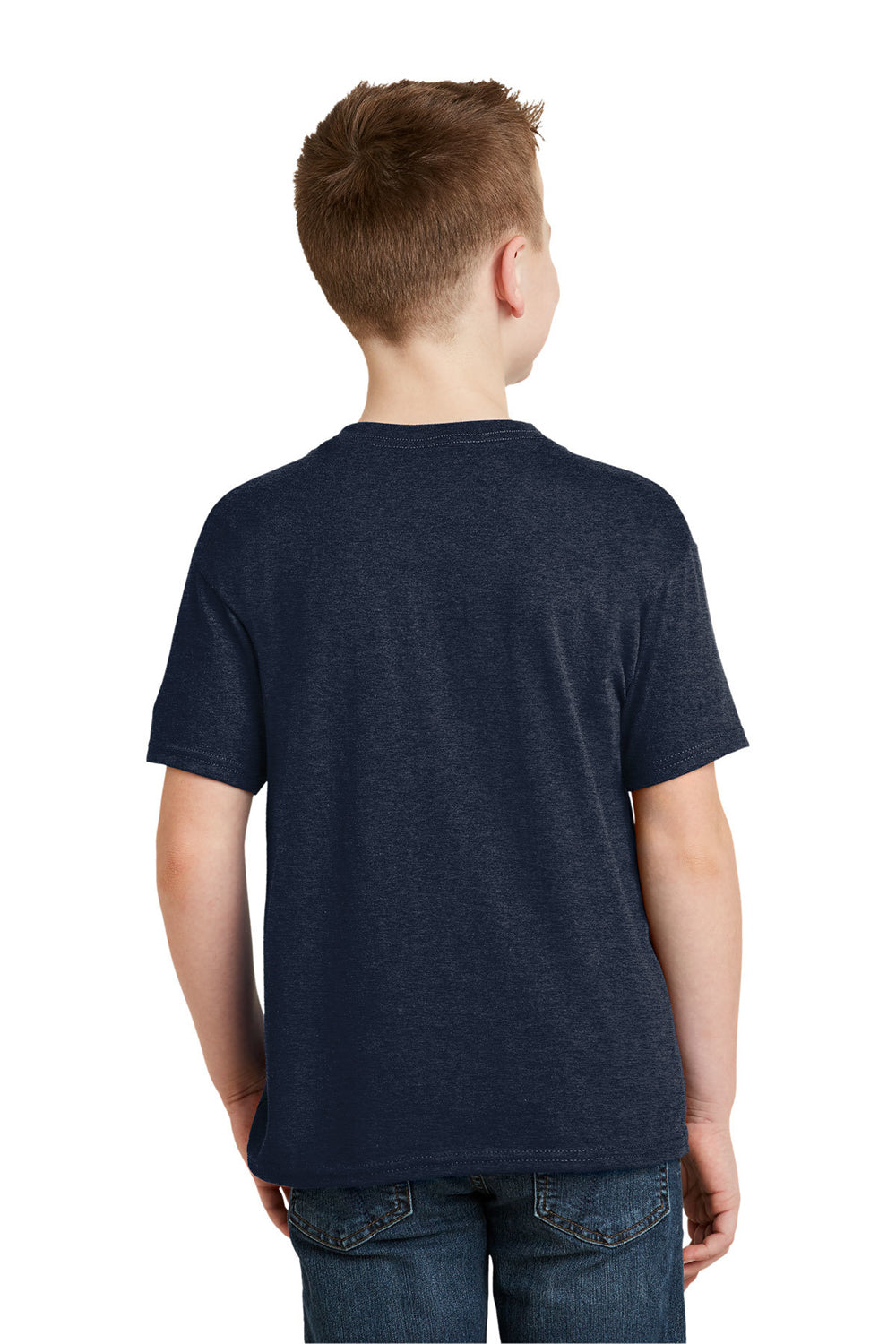 Hanes 5370 Youth EcoSmart Short Sleeve Crewneck T-Shirt Heather Navy Blue Back
