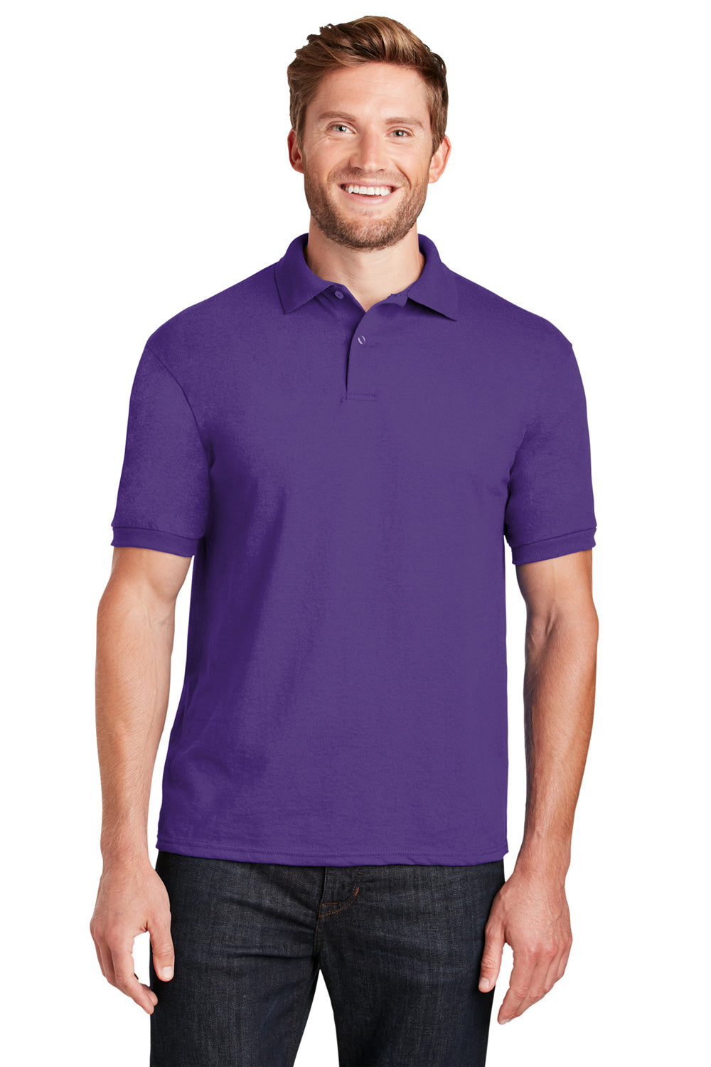 Hanes 054X/054 Mens EcoSmart Short Sleeve Polo Shirt Purple Front