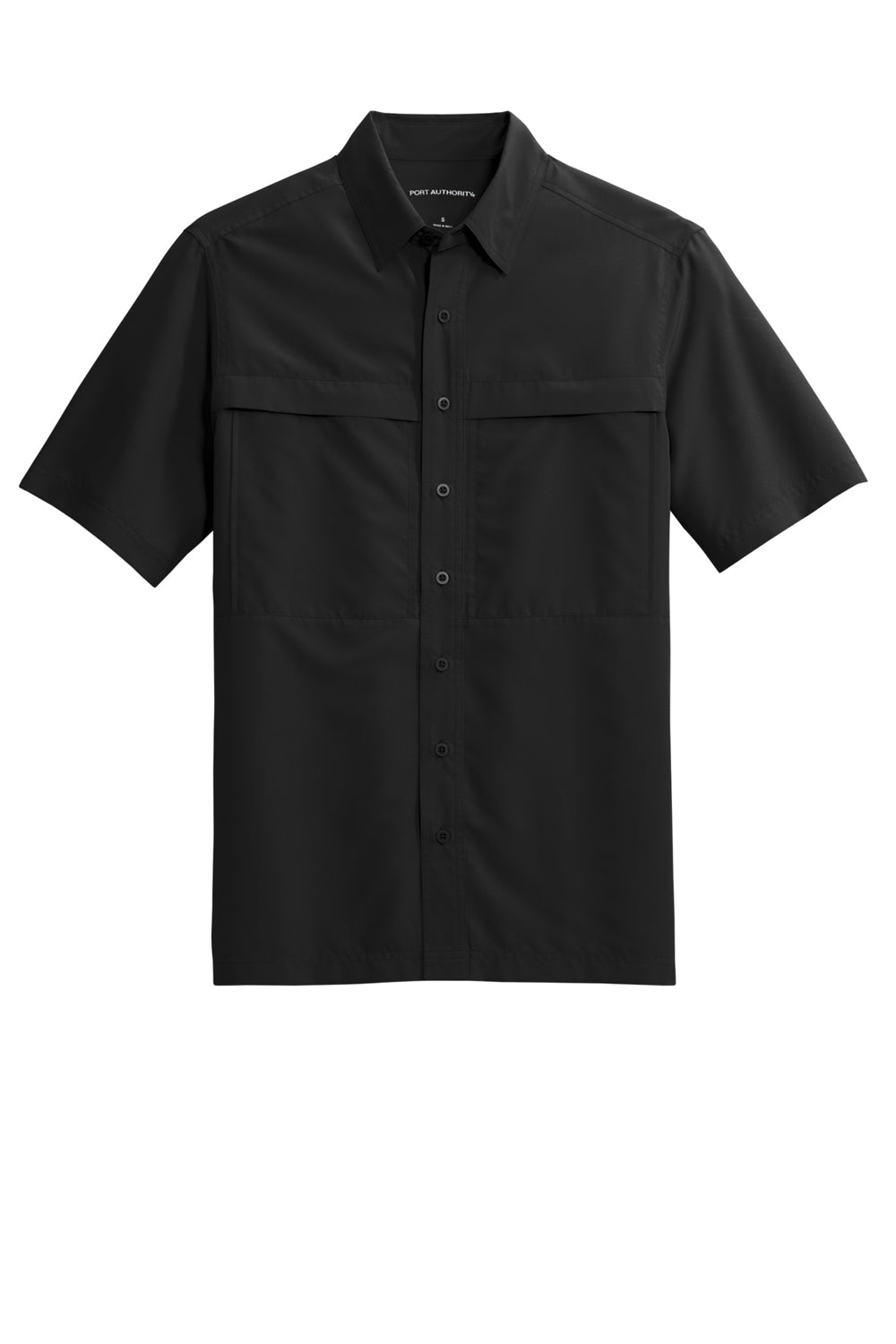 Port Authority W961 UV Daybreak Short Sleeve Button Down Shirt Deep Black Flat Front