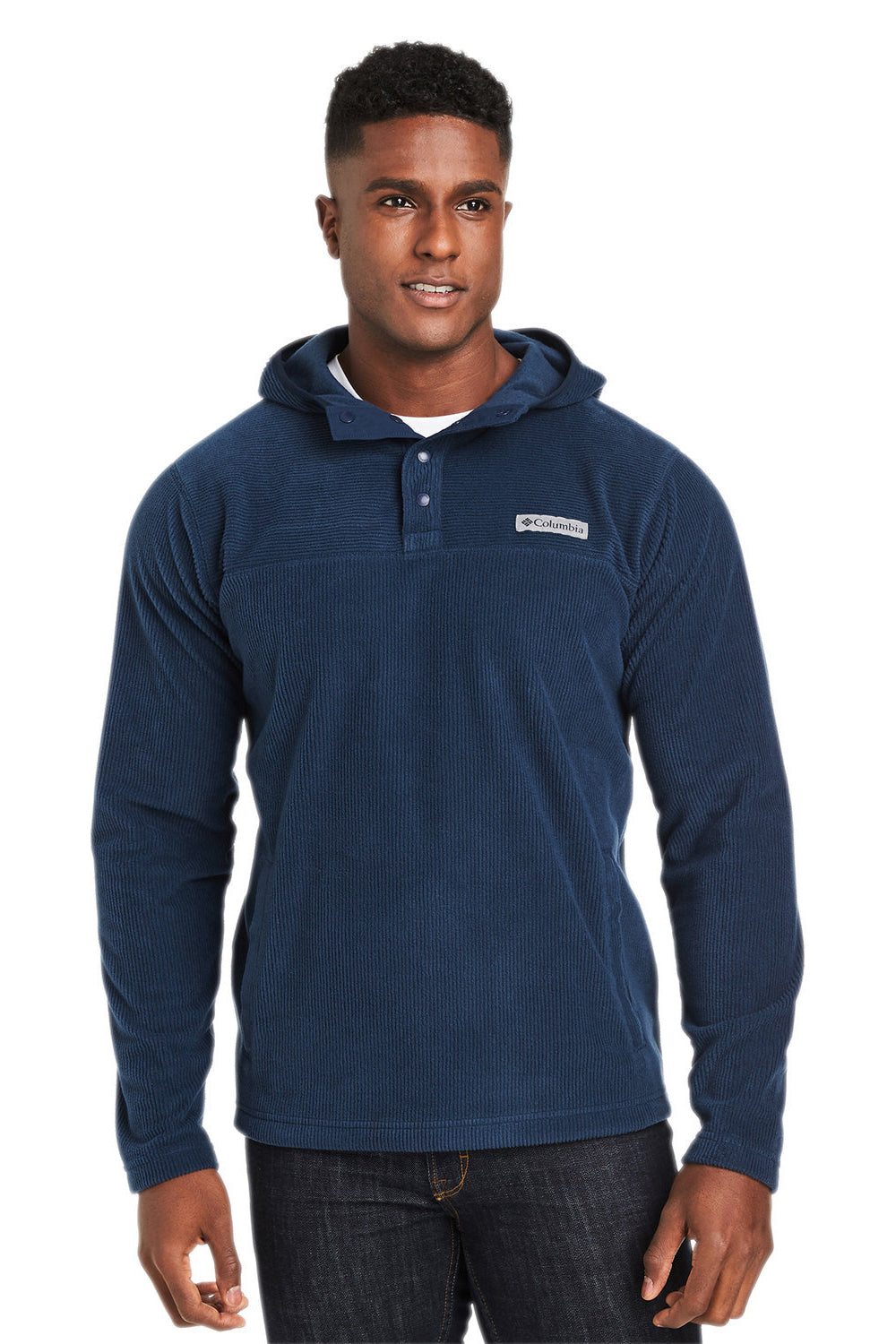 Columbia 1954251 Mens Steens Mountain Novelty 1/4 Snap Hooded Jacket Collegiate Navy Blue Front