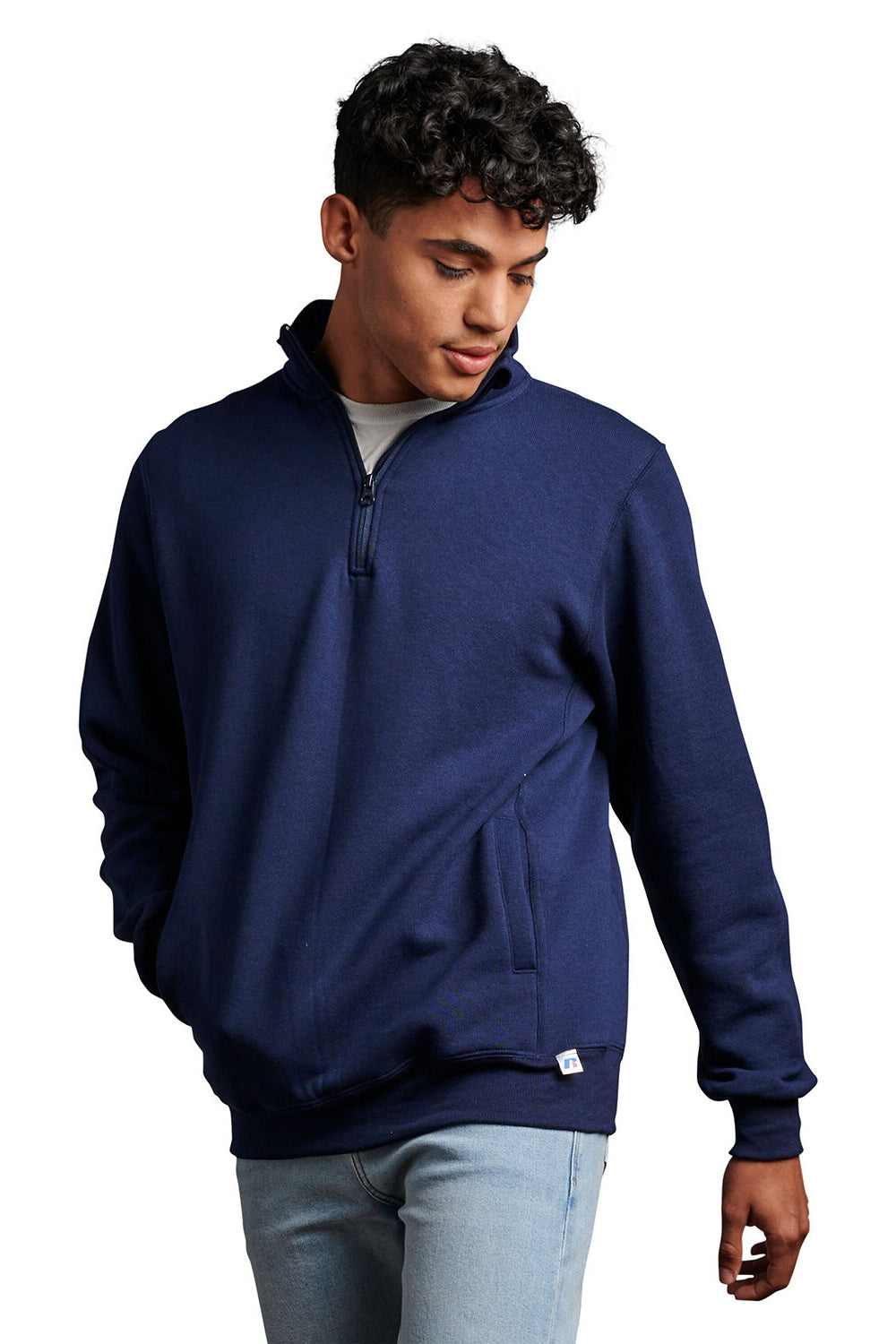 Russell Athletic 1Z4HBM Mens Dri-Power Fleece 1/4 Zip Sweatshirt Navy Blue Front