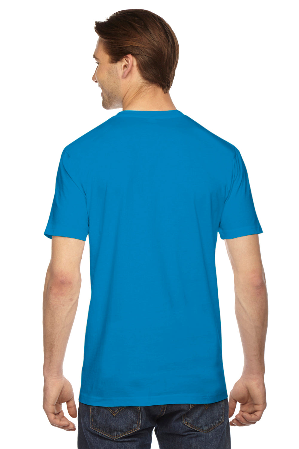 American Apparel 2001 Mens USA Made Fine Jersey Short Sleeve Crewneck T-Shirt Teal Blue Back