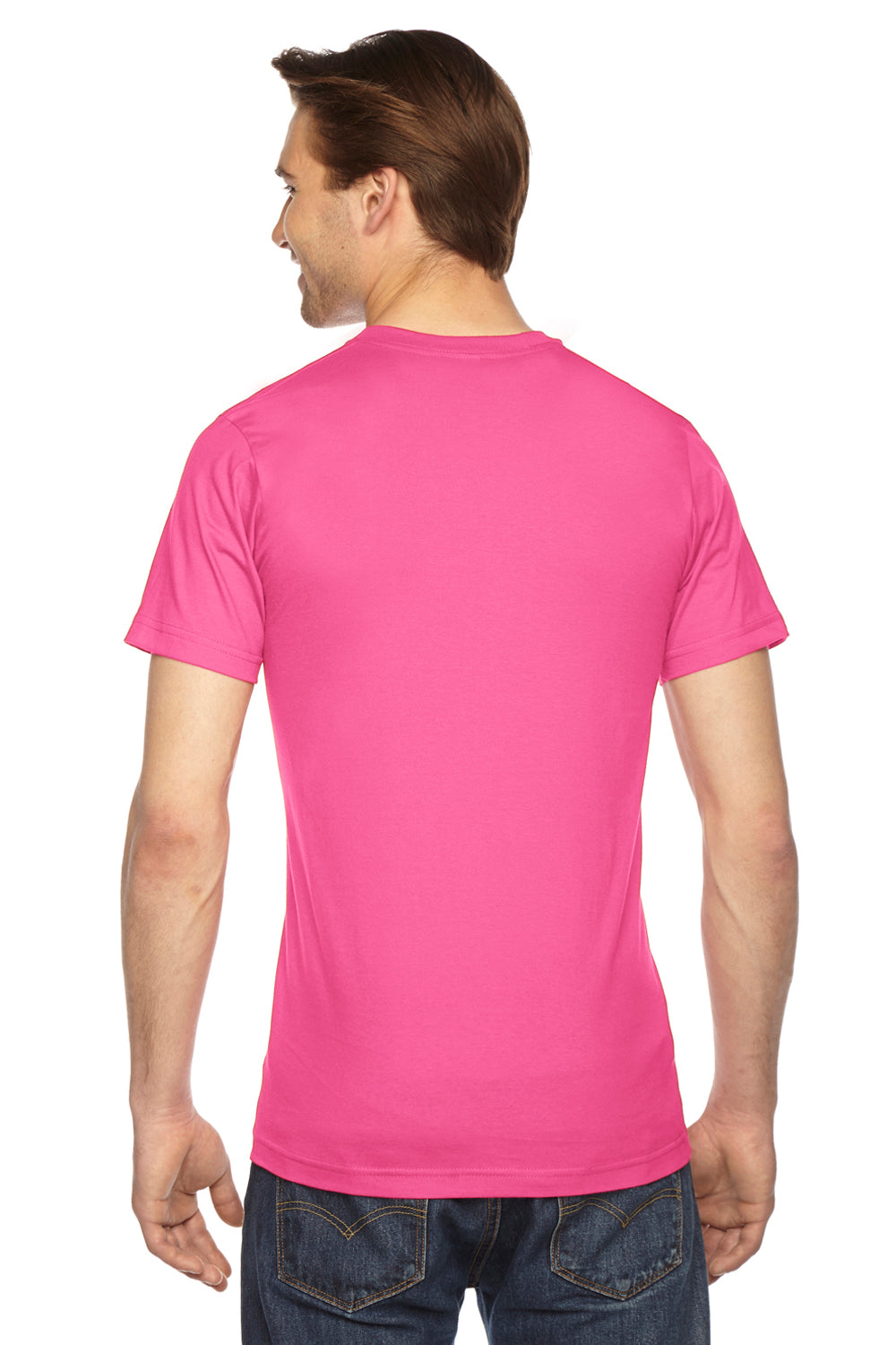 American Apparel 2001 Mens USA Made Fine Jersey Short Sleeve Crewneck T-Shirt Fuchsia Pink Back