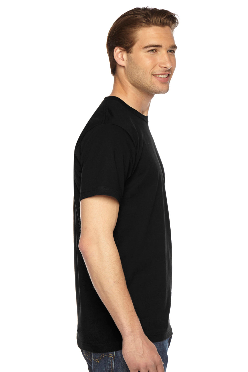 American Apparel 2001 Mens USA Made Fine Jersey Short Sleeve Crewneck T-Shirt Black Side