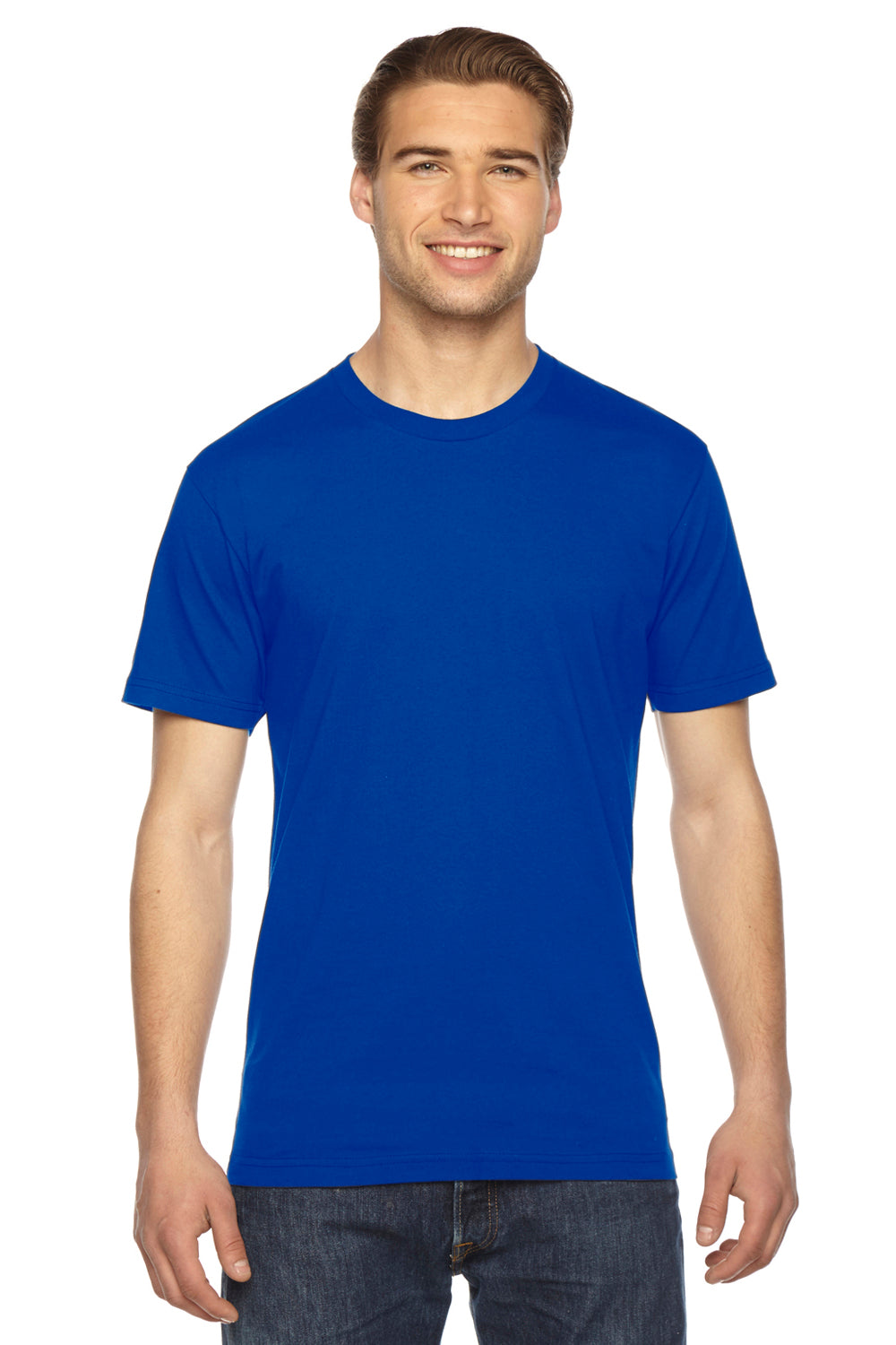 American Apparel 2001 Mens USA Made Fine Jersey Short Sleeve Crewneck T-Shirt Royal Blue Front