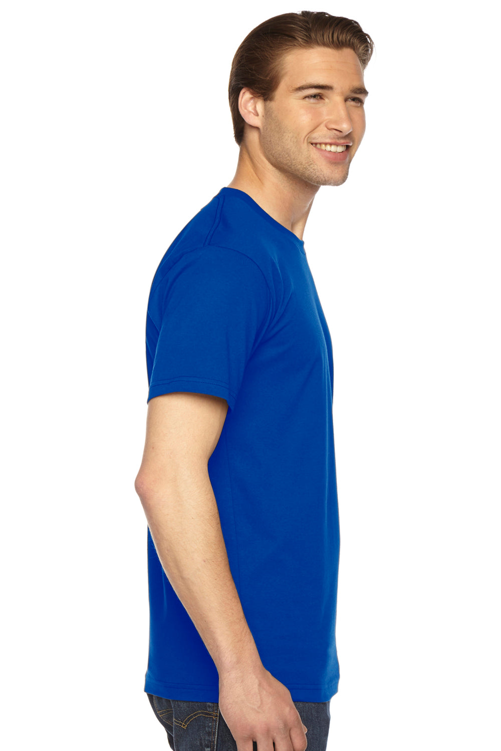 American Apparel 2001 Mens USA Made Fine Jersey Short Sleeve Crewneck T-Shirt Royal Blue Side
